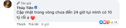 Ca sĩ Thuỷ Tiên công bố nhận được 10 tỷ đồng ủng hộ người dân miền Trung. (Nguồn: Sưu tầm) 