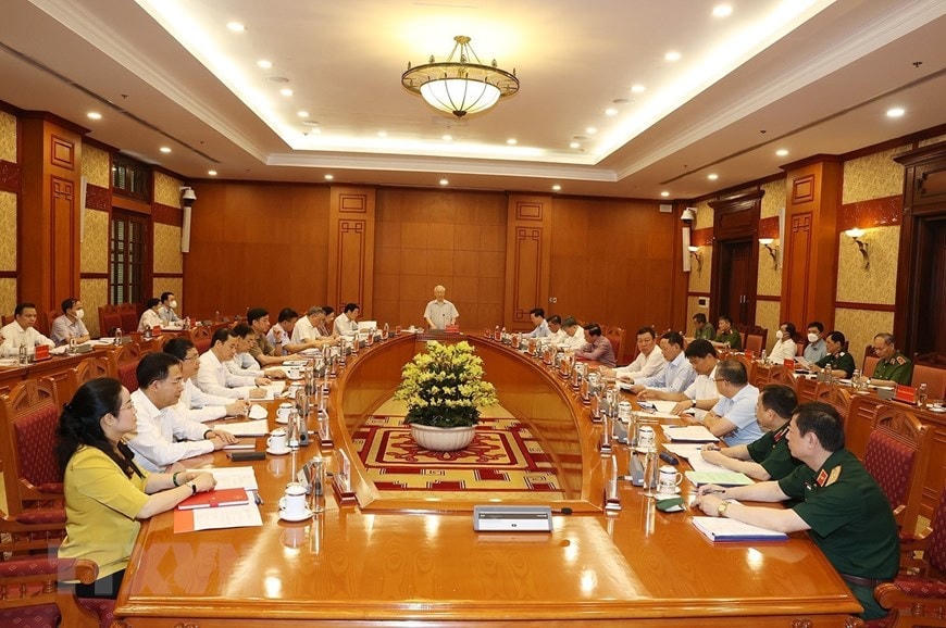 Tổng Bí thư Nguyễn Phú Trọng, Trưởng Ban Chỉ đạo chủ trì họp Thường trực Ban Chỉ đạo Trung ương về phòng, chống tham nhũng, (Ảnh: Trí Dũng/TTXVN).
