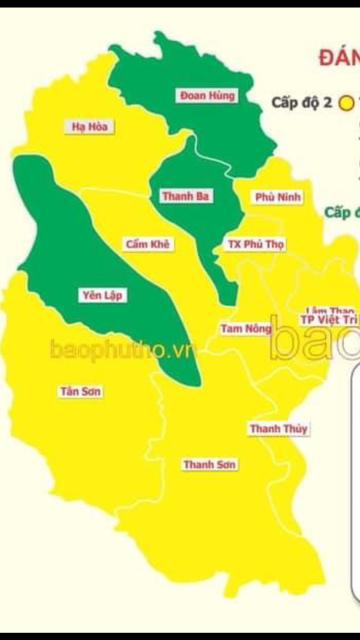 Màu vàng đã phủ đến 10 huyện, thị ở Phú Thọ.