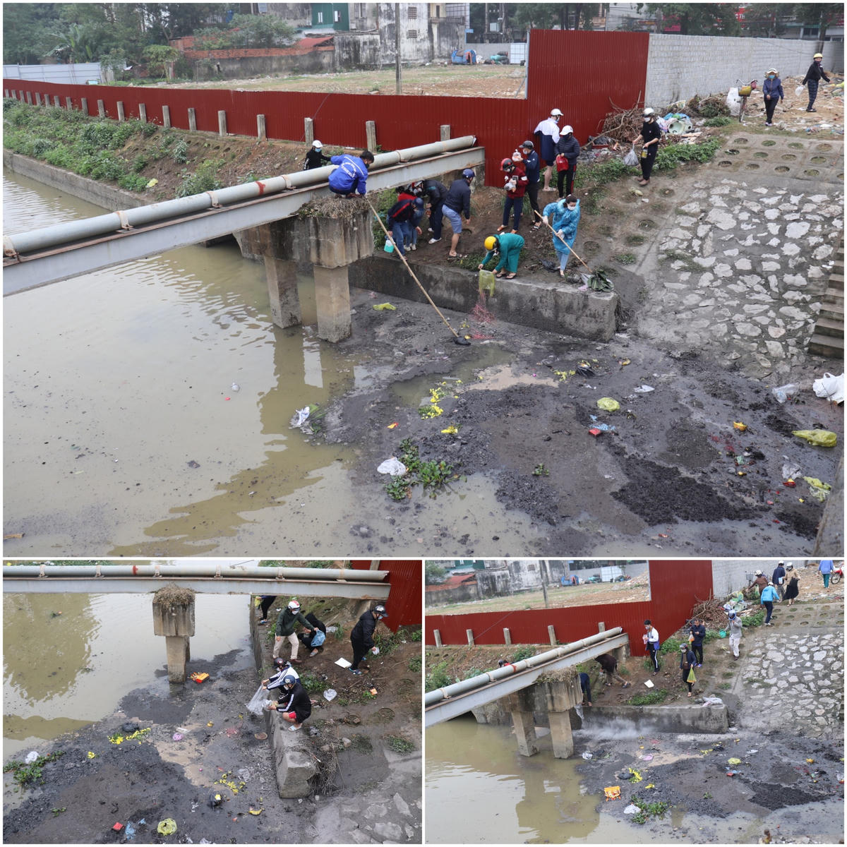 Cả một khúc sông Hạc ngập trong trong đám tro màu đen. Mặc cho những lời khuyên bảo, nhiều người vẫn 'bất chấp' xả tro vàng mã xuống sông.