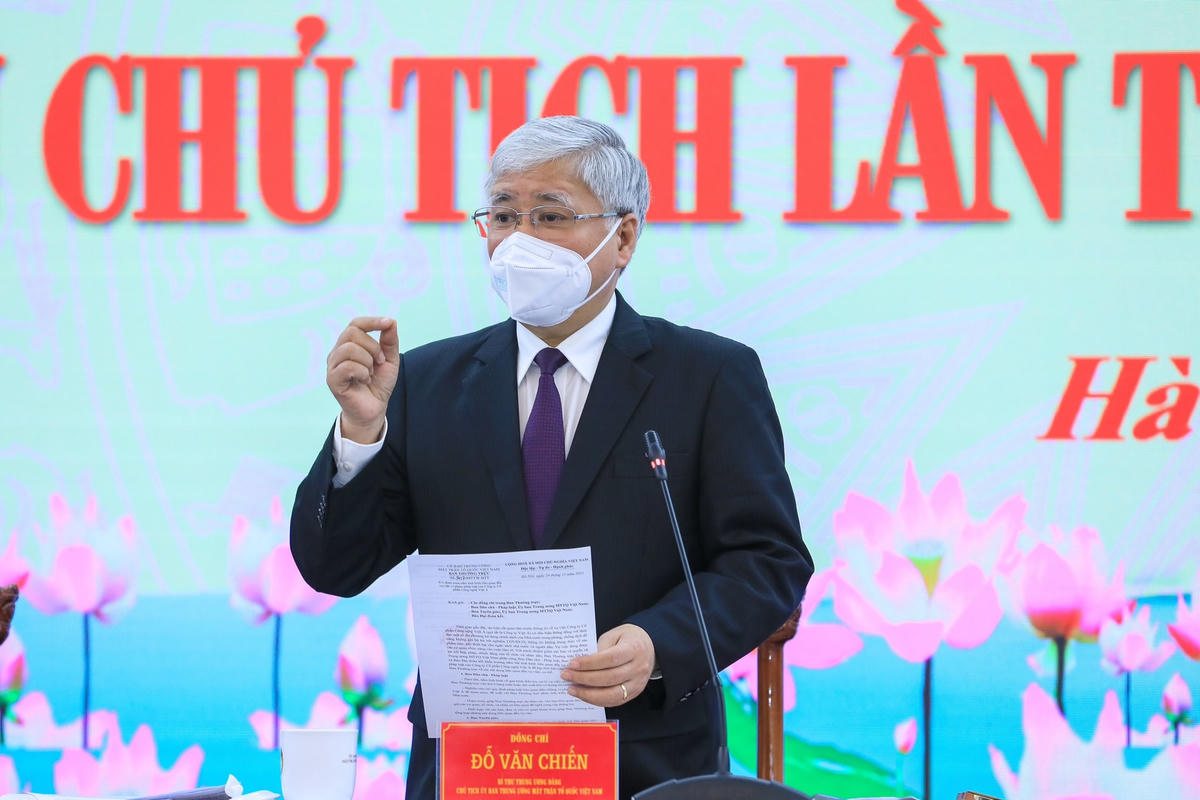 Chủ tịch UBTƯ MTTQ Việt Nam Đỗ Văn Chiến phát biểu tại Hội nghị. Ảnh: Quang Vinh.