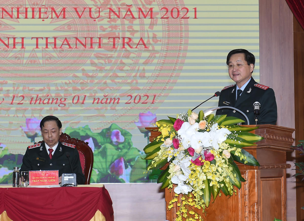 Hội nghị trực tuyến triển khai nhiệm vụ năm 2021 của ngành thanh tra. Ảnh VGP/Quang Hiếu.