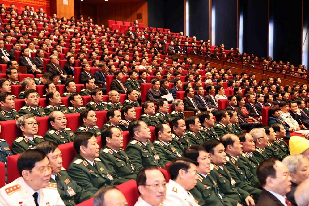 Đoàn đại biểu Đảng bộ Quân đội dự phiên khai mạc Đại hội. Ảnh: TTXVN.  