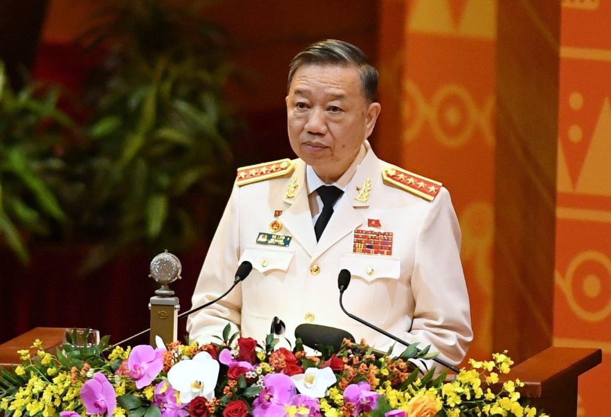 Đại tướng Tô Lâm, Bộ trưởng Bộ Công an tham luận tại Hội trường.