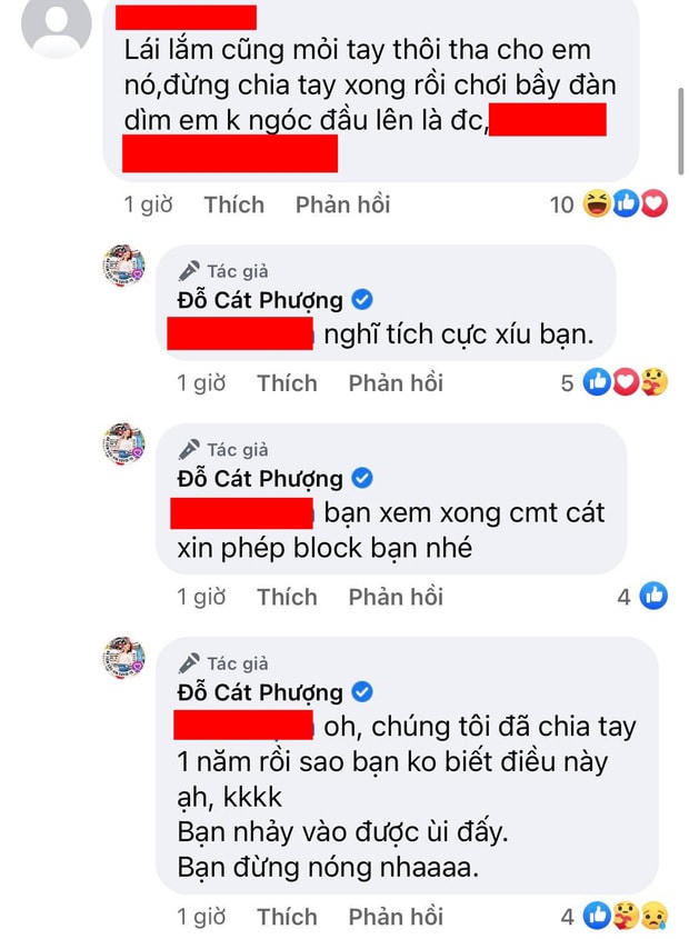 Tin đồn chia tay xuất phát từ một bình luận đáp trả anti - fan của Cát Phượng. 