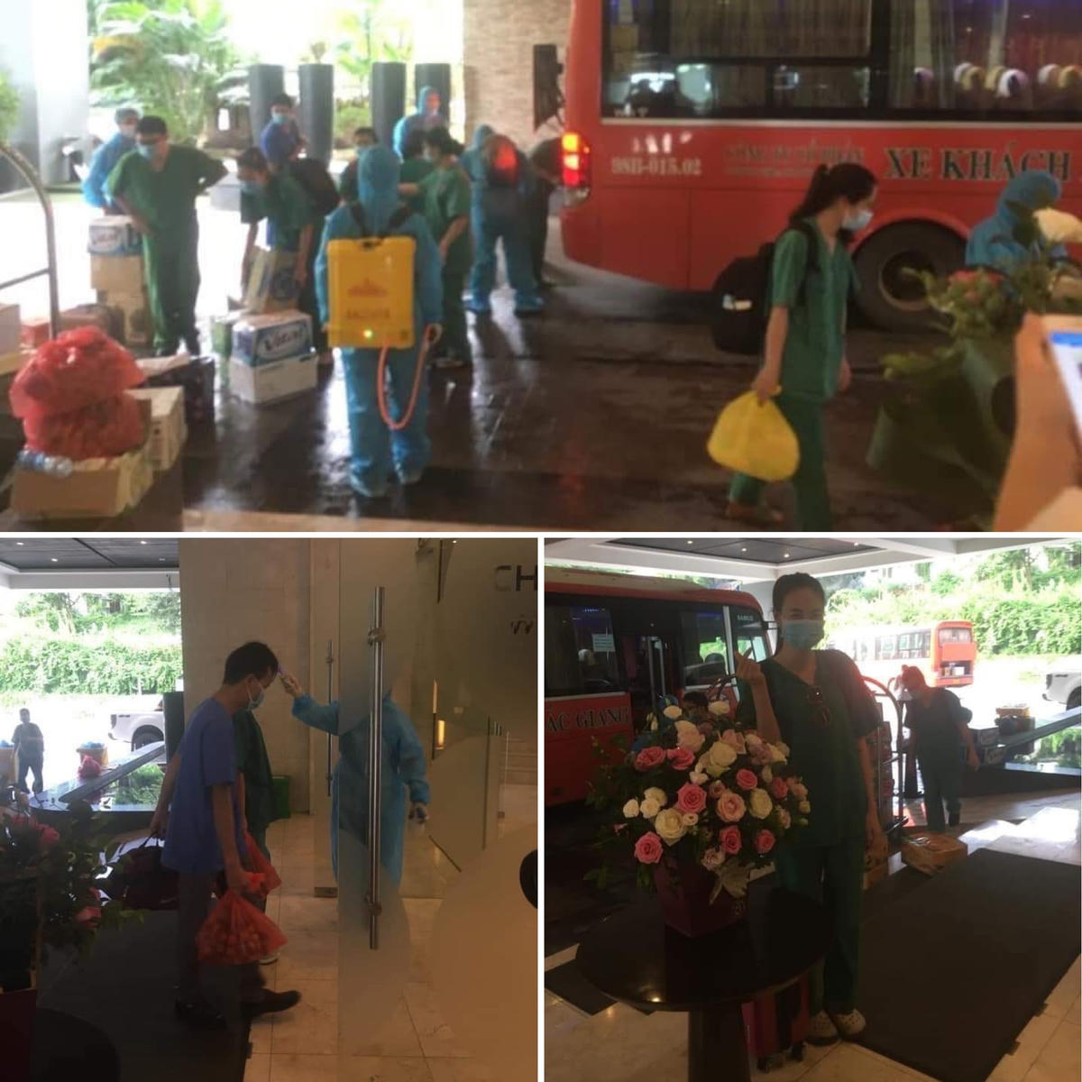 Các cán bộ, y bác sĩ thực hiện cách ly tập trung 21 ngày tại khách sạn Novotel sau khi hoàn thành nhiệm vụ và trở về từ tâm dịch Bắc Giang.