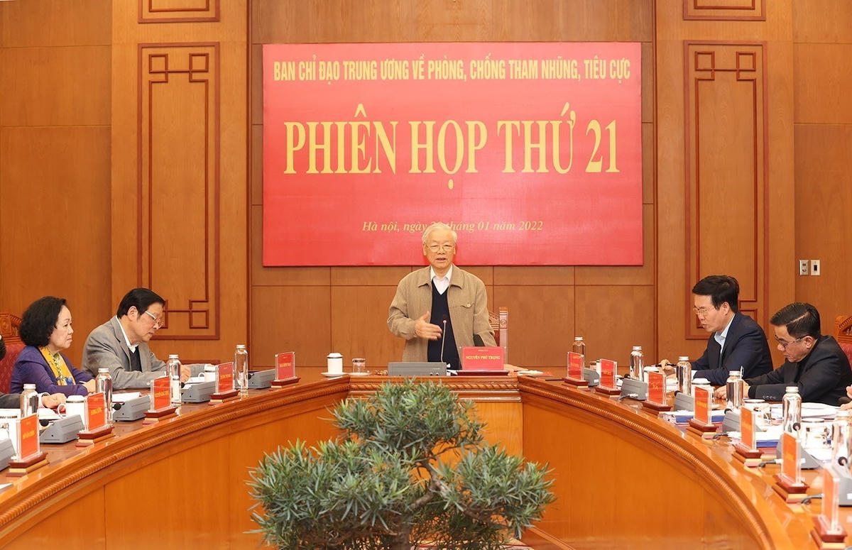 Tổng Bí thư Nguyễn Phú Trọng phát biểu kết luận Phiên họp thứ 21. Ảnh: Trí Dũng – TTXVN.