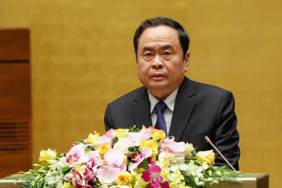 Bí thư Trung ương Đảng, Chủ tịch UBTƯMTTQ Việt Nam Trần Thanh Mẫn thông tin tại hội nghị. Ảnh: Quang Vinh.