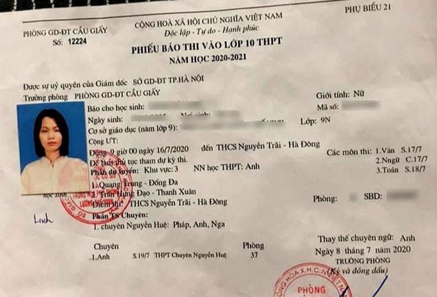 Giấy báo ghi sai địa điểm thi.