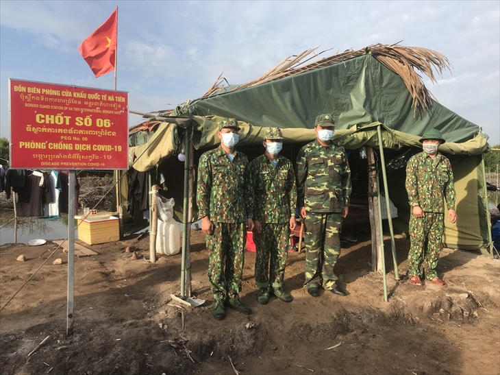 Chốt phòng, chống dịch Covid-19 số 6, Đồn Biên phòng cửa khẩu quốc tế Hà Tiên (Kiên Giang). Ảnh: Đăng Bảy.