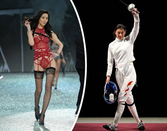 Sau khi giành huy chương vàng Olympic, nữ vận động viên đấu kiếm người Trung Quốc - Tôn Nhất Văn (phải) đã bày tỏ ước mơ thầm kín gửi tới thần tượng - siêu mẫu Lưu Văn (trái).