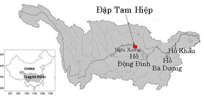 Vị trí hồ Bà Dương ở hạ lưu đập Tam Hiệp của Trung Quốc. Đồ họa: ScienceDirect.  