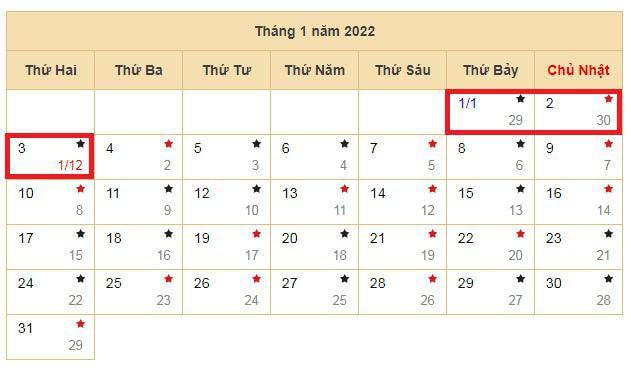 Tết Dương lịch 2022 sẽ có một ngày nghỉ chính thức 1/1 và nghỉ bù vào 3/1.