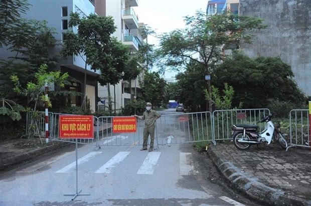 Phong tỏa khu phố Trần Văn Giáp, phường Thanh Bình, thành phố Hải Dương, nơi có bệnh nhân Covid-19. (Ảnh: Mạnh Minh/TTXVN).