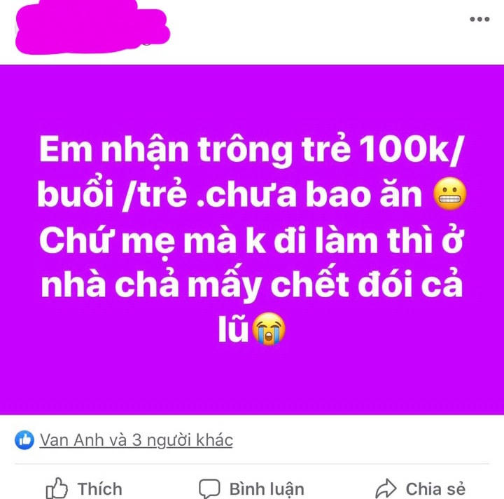 Dịch vụ trong trẻ tại nhà được đăng nhiều trên các diên đàn mạng xã hội.