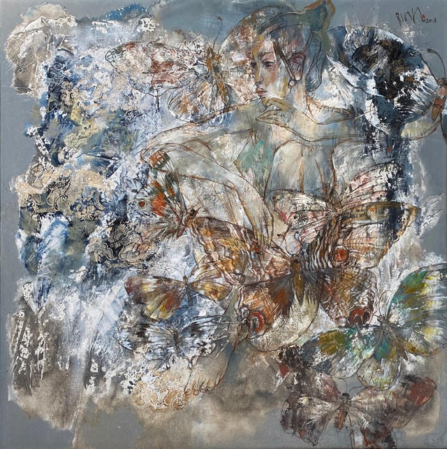 Tác phẩm Bướm và hoa của họa sĩ Hứa Thanh Bình.