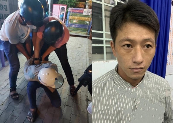 Các trinh sát bắt giữ đối tượng Nhung ở huyện Bình Chánh (Ảnh Công an cung cấp).