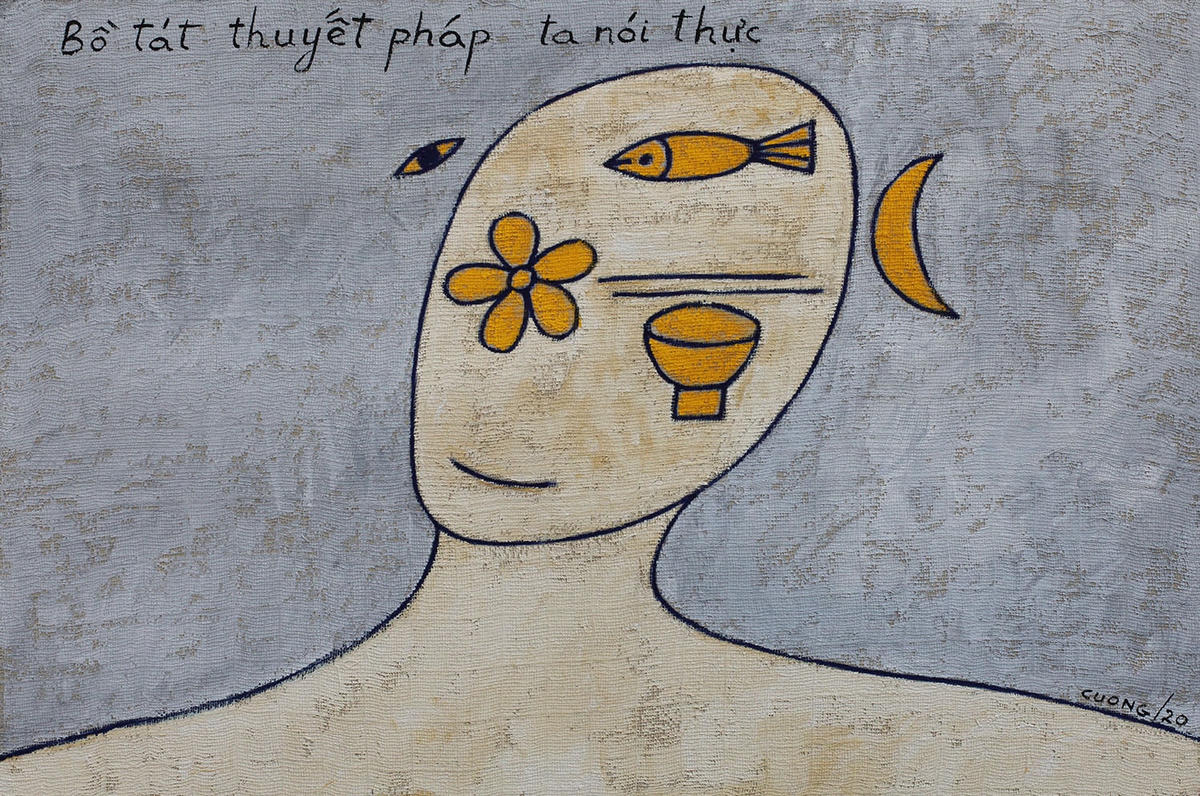 Tác phẩm "Tuện Trung Thượng Sỹ" họa sĩ Lê Thiết Cương vẽ bằng chất liệu bột màu trên vải màn, 2020.