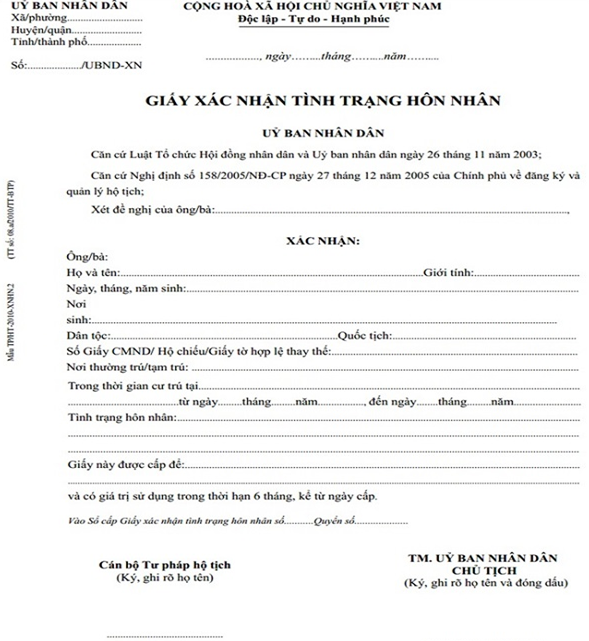 Giấy xác nhận độc thân phải ghi tên người dự định cưới trong trường hợp xin giấy phục vụ mục đích đăng ký kết hôn. Ảnh minh họa