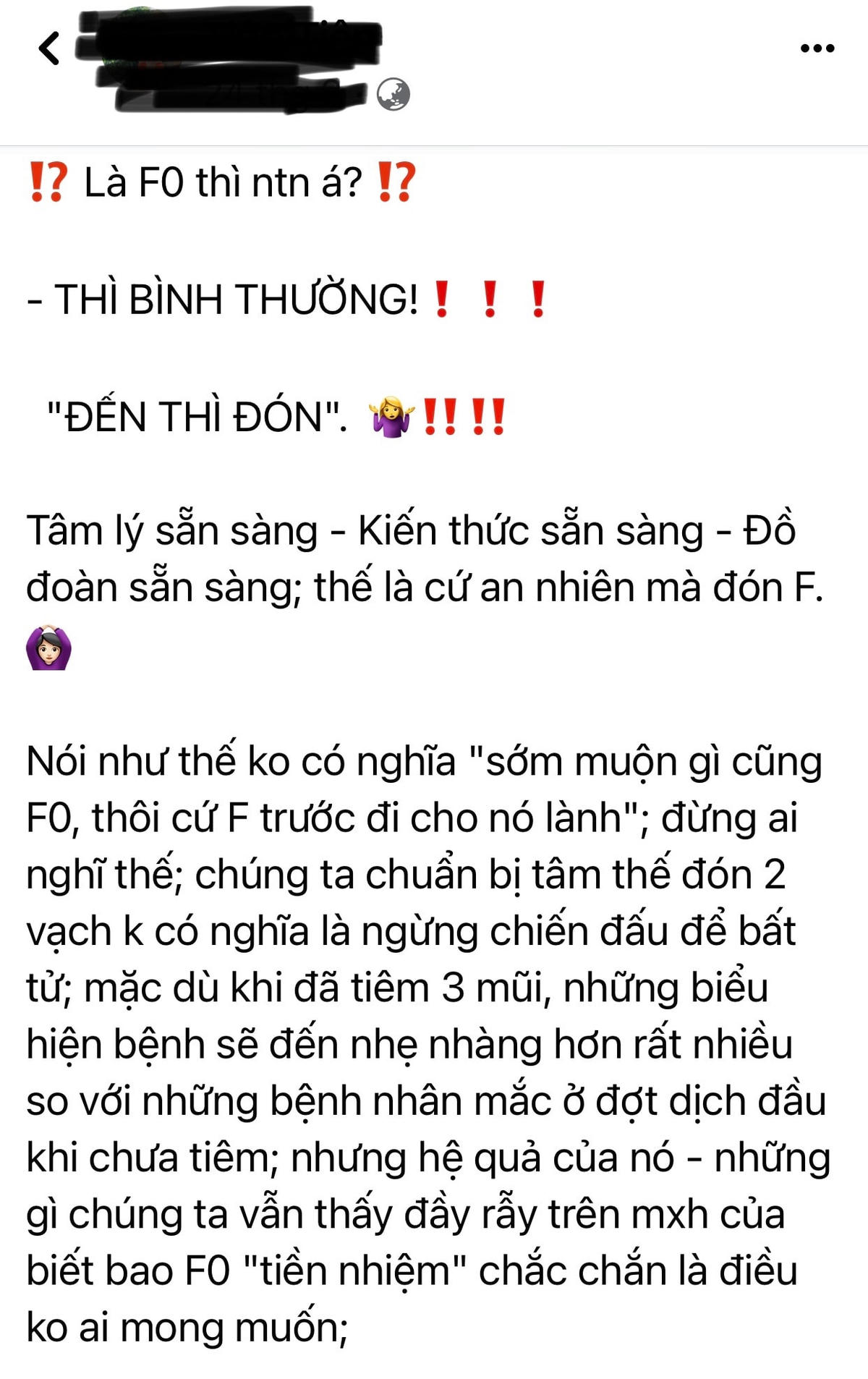 Trên mạng xã hội nhiều người chia sẻ trạng thái sẵn sàng đón nhận F0.