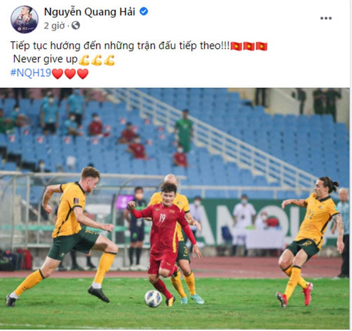 Tiền vệ Nguyễn Quang Hải sẵn sàng hướng đến trận đấu tiếp theo và không bao giờ bỏ cuộc.