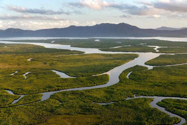 Sông và các con lạch chảy qua hòn đảo Hinchinbrook ở Australia.