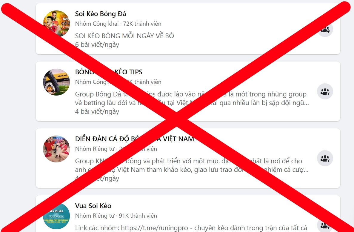 Hàng trăm group soi kèo bóng đá là nơi chiêu dụ con mồi trong những trận cầu lăn. 