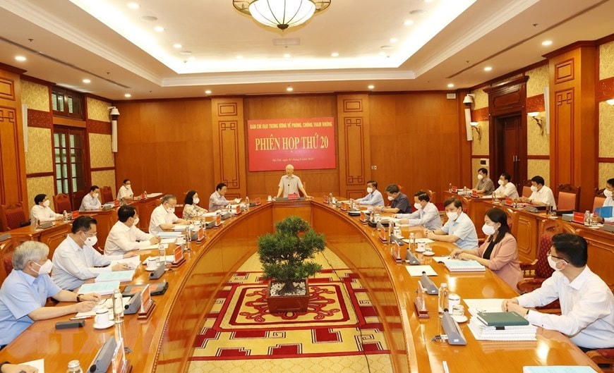 Tại phiên họp, Ban Chỉ đạo sẽ thảo luận, cho ý kiến chỉ đạo về kết quả công tác 6 tháng đầu năm, nhiệm vụ công tác 6 tháng cuối năm 2021; các vụ án, vụ việc thuộc diện Ban Chỉ đạo theo dõi, chỉ đạo từ sau Phiên họp thứ 19 đến nay; Đề án sửa đổi, chức năng, nhiệm vụ, quyền hạn của Ban Chỉ đạo Trung ương về phòng, chống tham nhũng. (Ảnh: Trí Dũng/TTXVN)