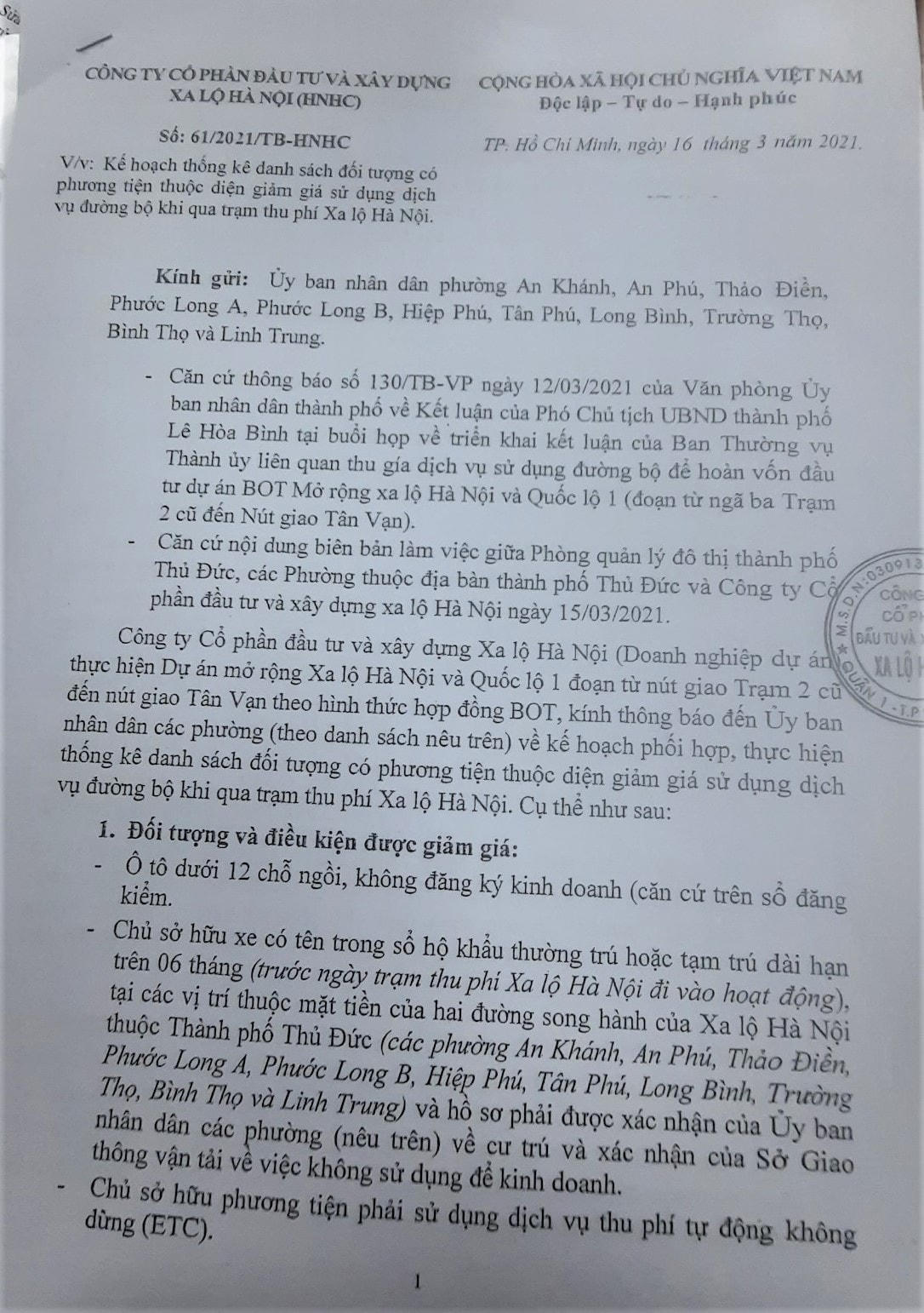 TP HCM thu phí Xa lộ Hà Nội từ ngày 1/4/2021