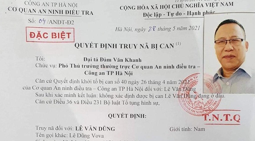 Quyết định truy nã đối tượng Lê Văn Dũng.