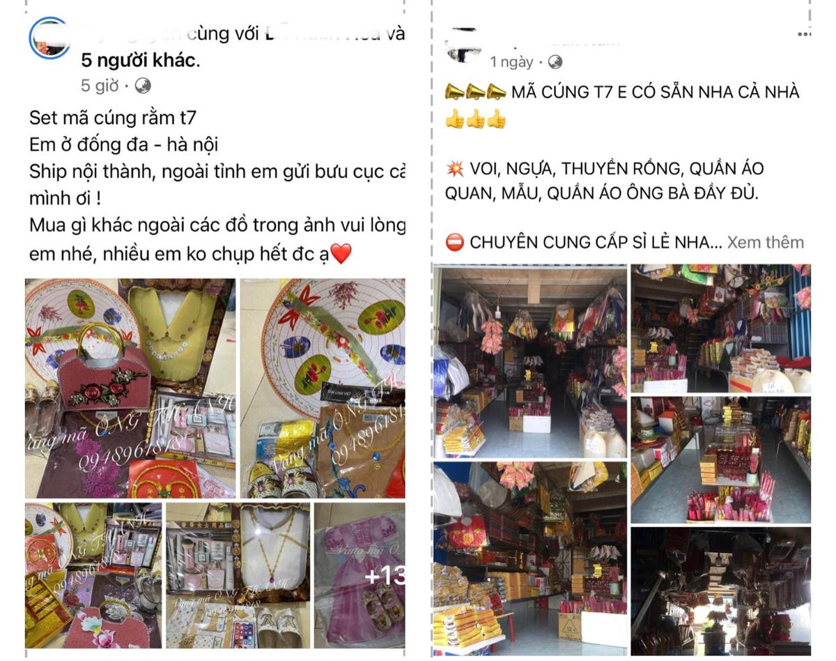 Đồ vàng mã được người kinh doanh đăng ván trên Facebook cá nhân. 