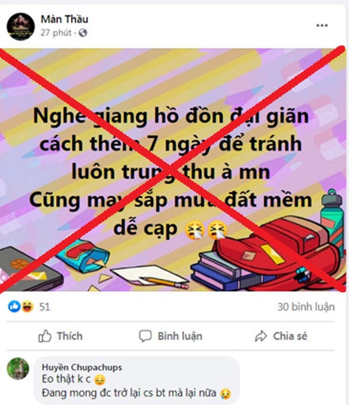 Tài khoản facebook có nickname Màn Thầu đăng tải thông tin sai sự thật về tình hình dịch Covid-19.