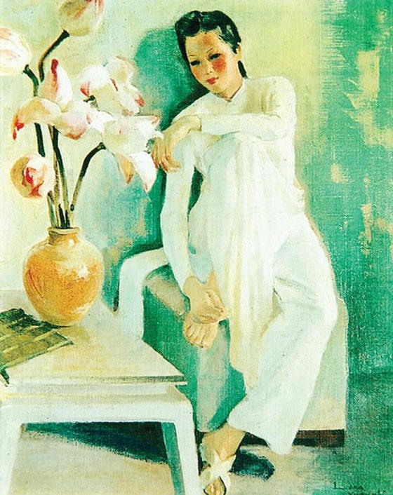 Thiếu nữ bên hoa sen (sơn dầu, 1940).