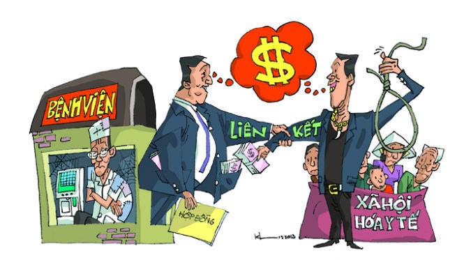 Một biếm họa cho thấy sự nhức nhối trong mối liên kết nhân danh xã hội hóa y tế.