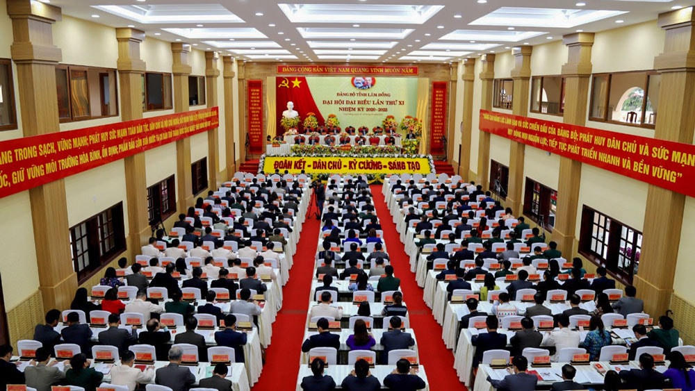 Quang cảnh Đại hội đại biểu Đảng bộ tỉnh Lâm Đồng lần thứ XI. Ảnh: Báo Lâm Đồng.