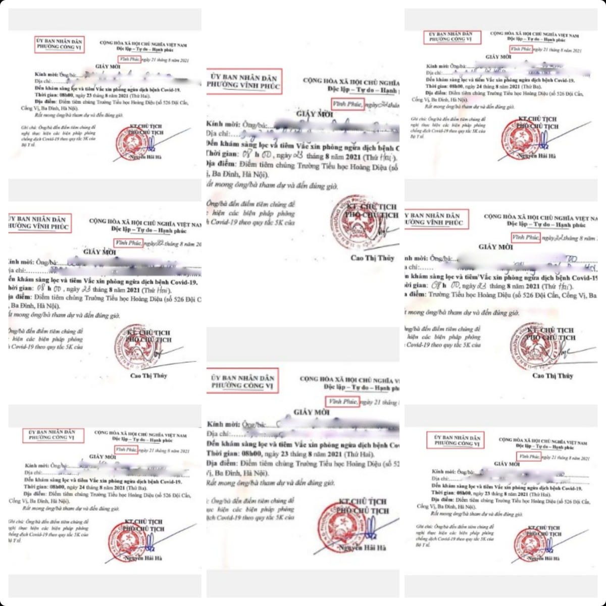 Có 3 người đi tiêm, nhưng người phụ nữ này gửi đến 8 cái giấy mời!