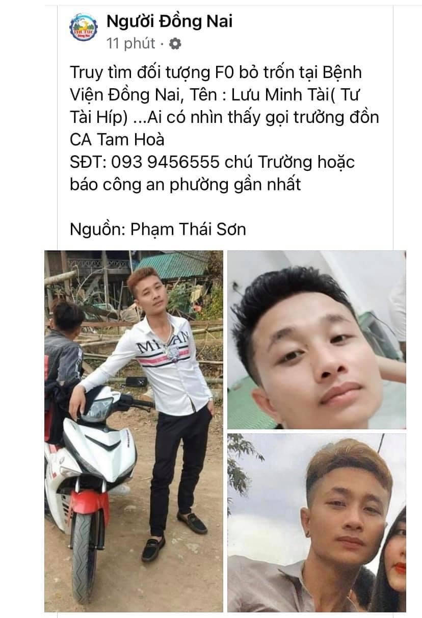 Thông tin của Lô Minh Tài được cộng đồng mạng chia sẻ để truy tìm tung tích.