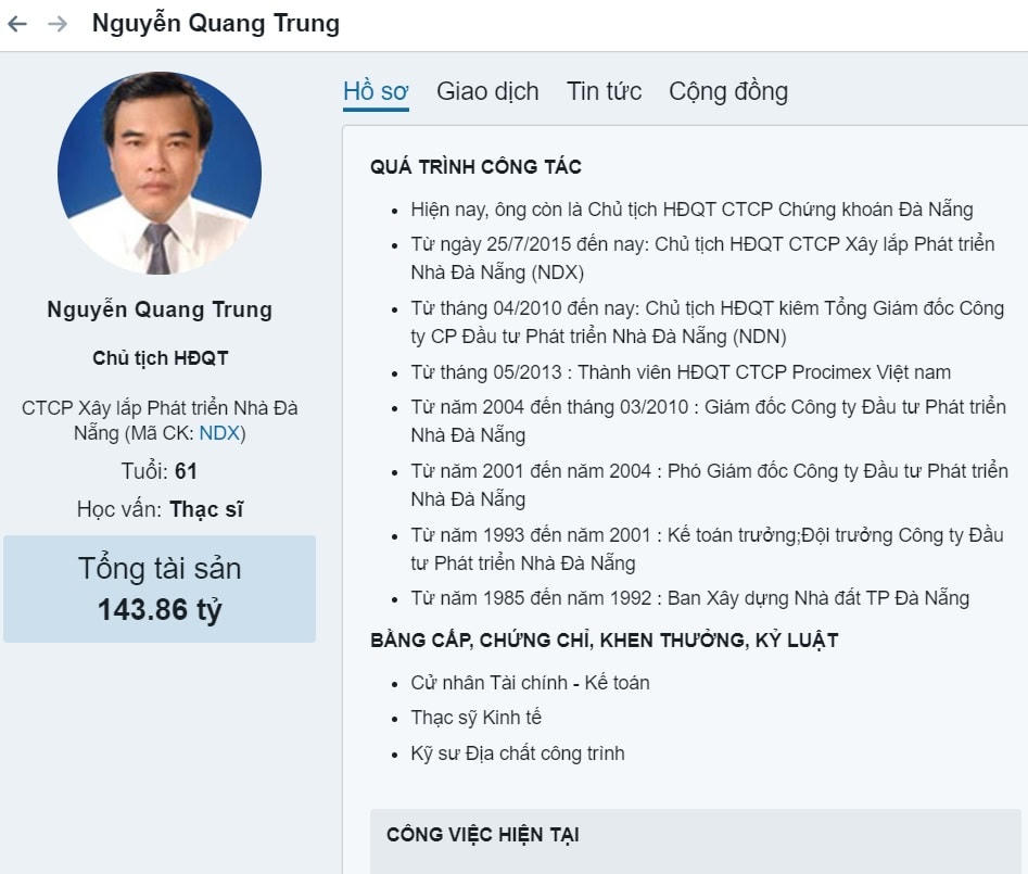 Hồ sơ về ông Nguyễn Quang Trung trên Fireant.