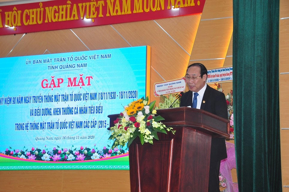 Ông Võ Xuân Ca, Chủ tịch MTTQ Việt Nam tỉnh Quảng Nam phát biểu tại buổi gặp mặt.