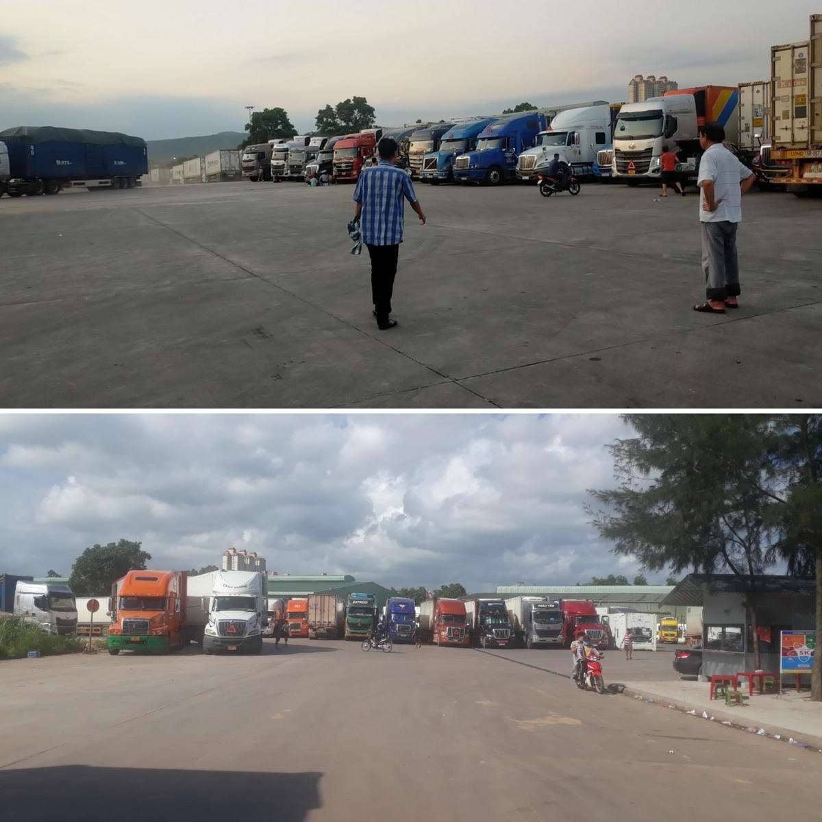 Giữa nền nhiệt rất cao ở cảng, hàng trăm container vẫn nổ máy bảo quản hàng. Nhiều lái xe phải bỏ xe tìm nơi tránh nóng.