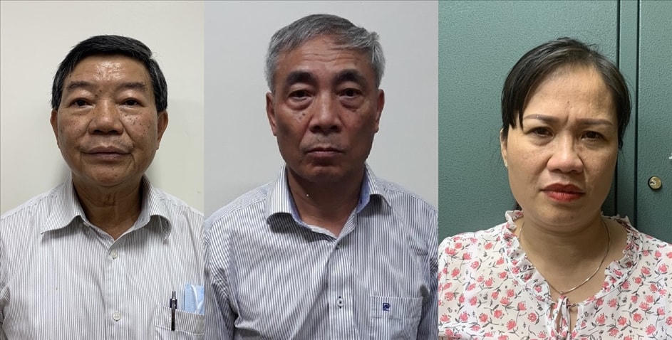 Từ trái qua: Bị can Nguyễn Quốc Anh, bị can Nguyễn Ngọc Hiền và bị can Trịnh Thị Thuận. Ảnh: mps.gov.vn.