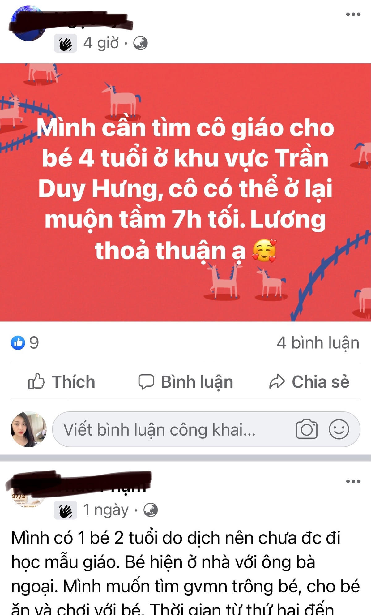 Nhiều phụ huynh đăng thông tin tìm giáo viên trông trẻ tại nhà trên các diễn đàn.