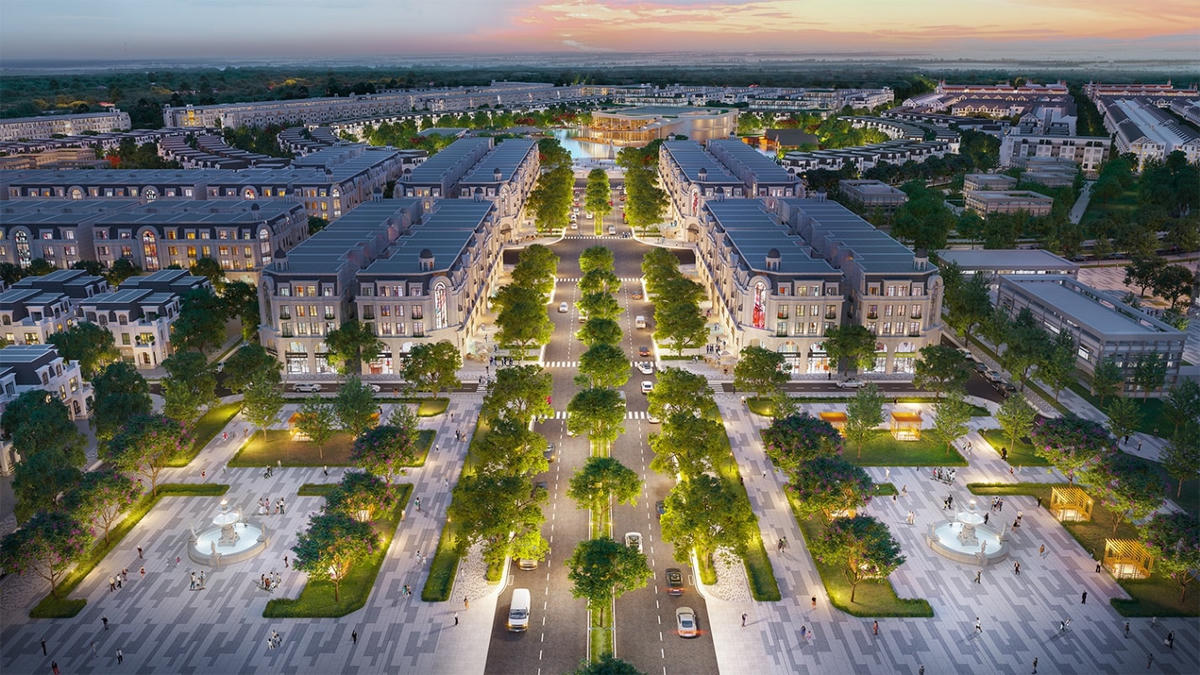 Phối cảnh tổng quan khu vực Shophouse tại dự án Hinode Royal Park.