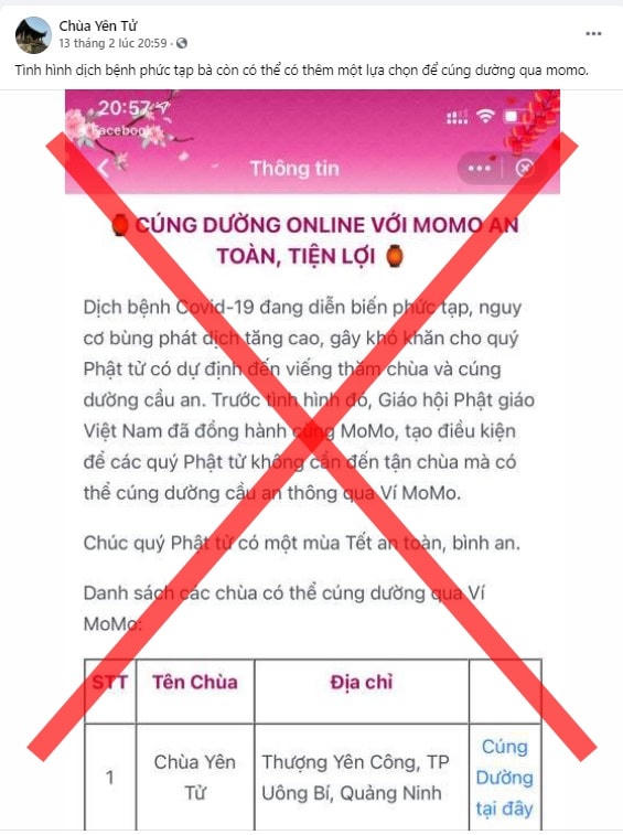 Cảnh báo các trang mạng giả mạo chùa Yên Tử kêu công đức của Phật tử 