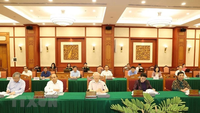 Tổng Bí thư, Chủ tịch nước Nguyễn Phú Trọng, Bí thư Quân ủy Trung ương phát biểu kết luận buổi làm việc với Ban Thường vụ Quân ủy Trung ương. Ảnh: TTXVN.