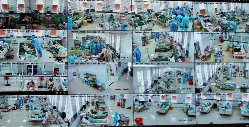 Bên trong khu điều trị bệnh nhân nặng của Bệnh viện đa khoa Thống Nhất.
