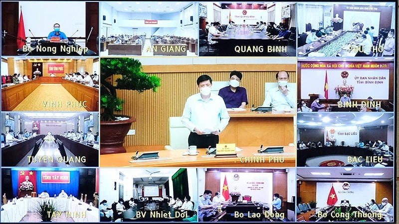 Quang cảnh cuộc họp trực tuyến Ban chỉ đạo Quốc gia phòng chống dịch Covid-19, chiều 7/5.