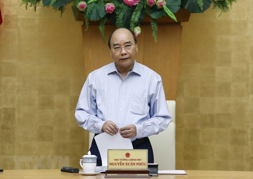 Thủ tướng Nguyễn Xuân Phúc phát biểu chủ trì cuộc họp về công tác phòng, chống dịch Covid-19. (Ảnh: TTXVN).