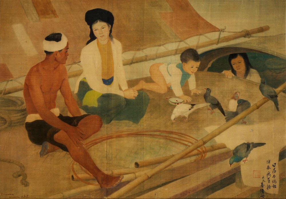 Tranh “Gia đình ngư dân” của Lương Xuân Nhị.