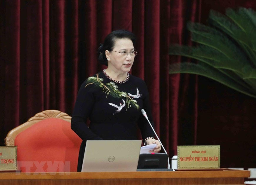Ủy viên Bộ Chính trị, Chủ tịch Quốc hội Nguyễn Thị Kim Ngân điều hành phiên họp sáng 16/1. Ảnh: Phương Hoa/TTXVN.  